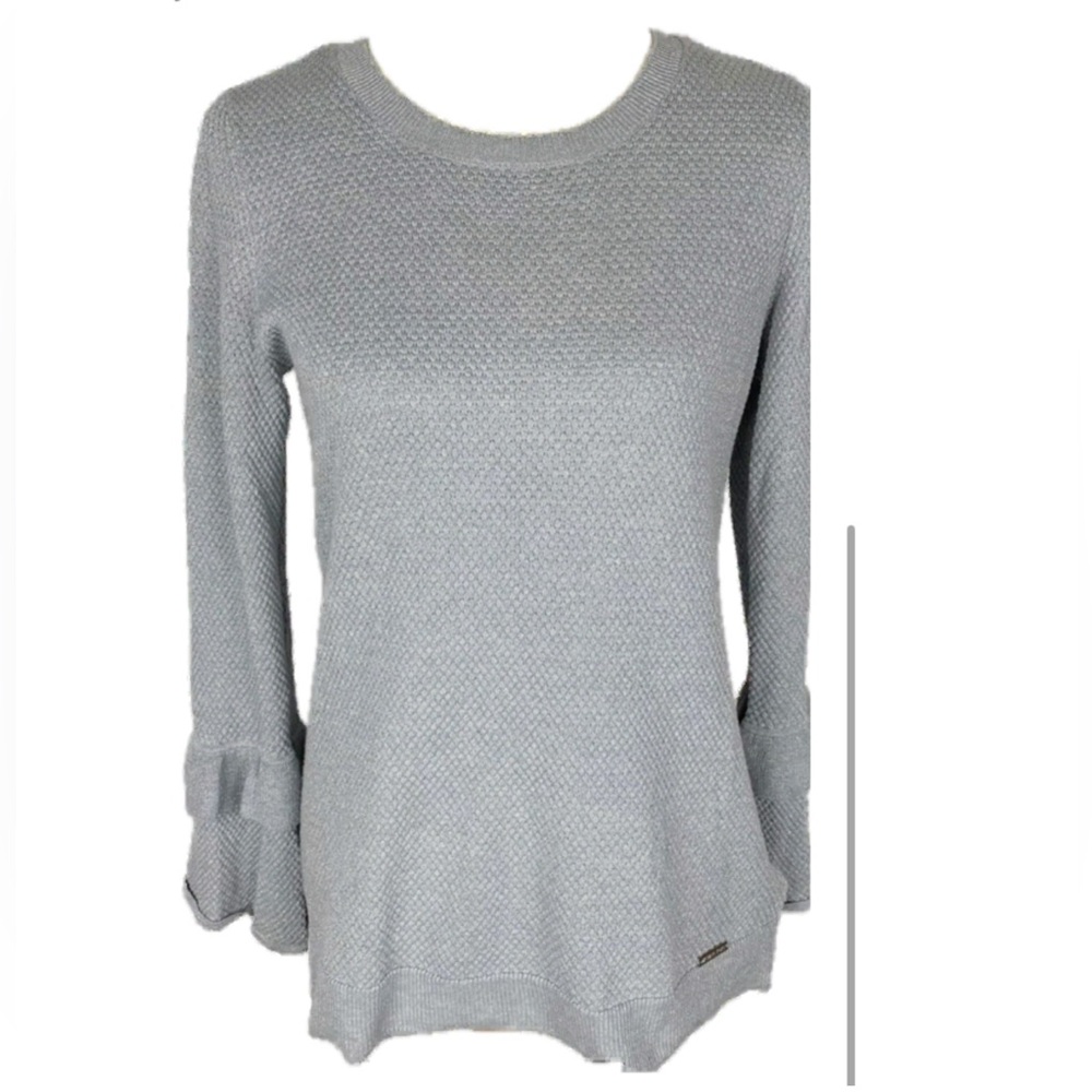 MICHAEL Michael Kors Elegant Metallic Silver top with long layered sleeves.